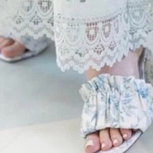 Born on fifth by Antonio Melani Blue Floral Leather Sole Sandals